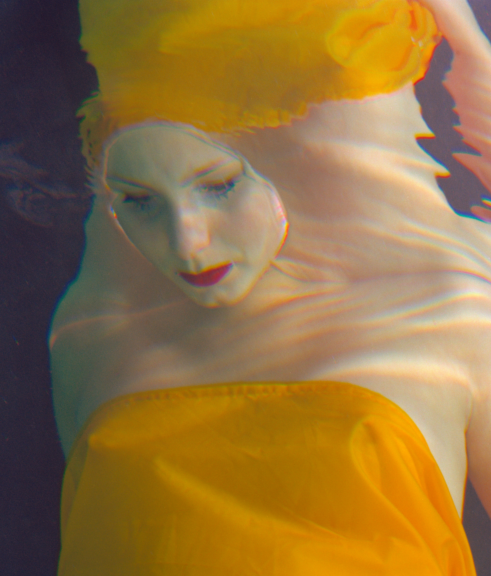 large format photography, large format photography, photography, photography, 6x17, under water, underwater, nude, semi-nude, silk, cloth, floating, weightless, model, skin, skin, mirroring, reflection, 